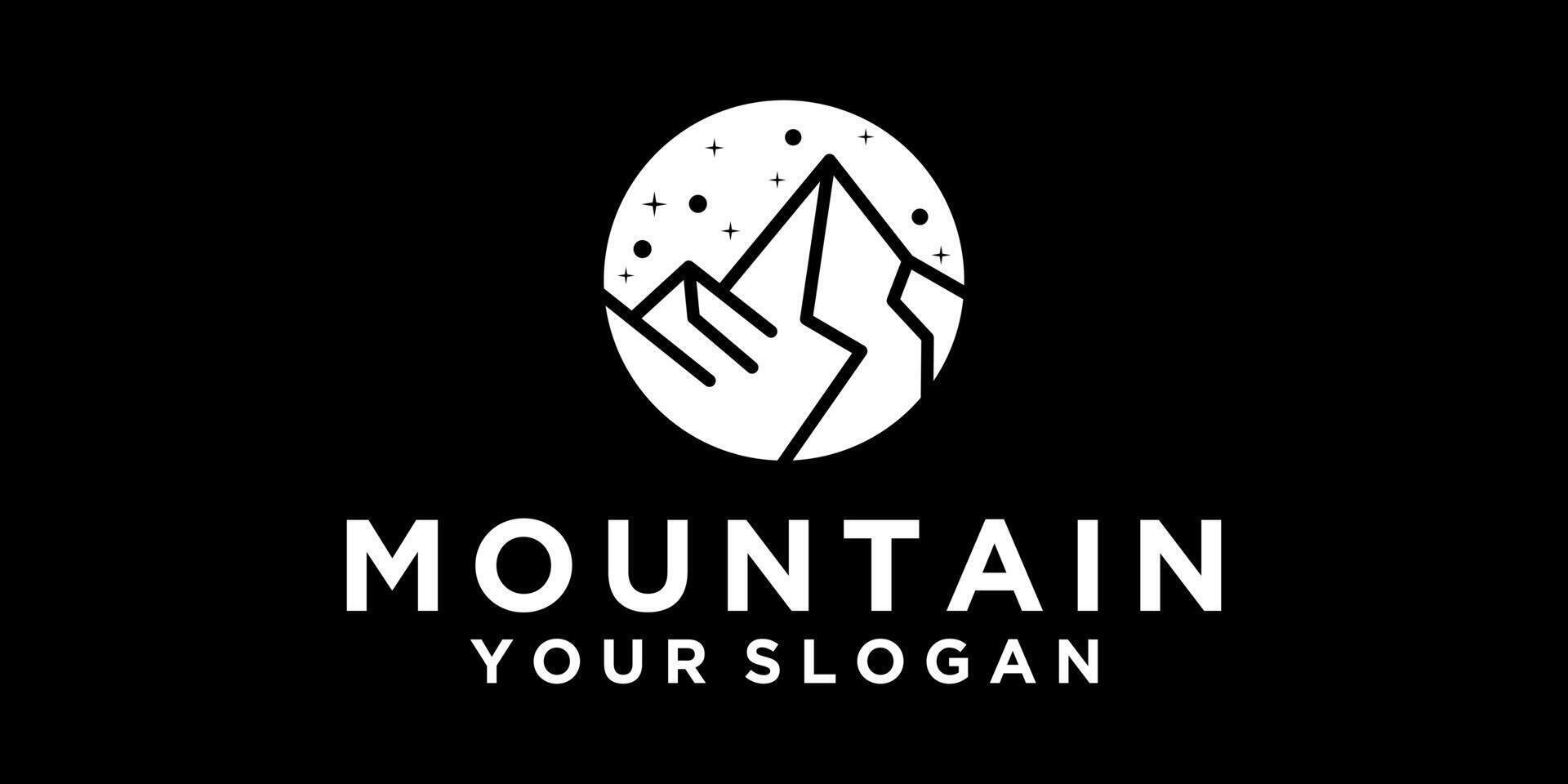 silueta de un montaña ver a noche con montaña y circulo formas vector