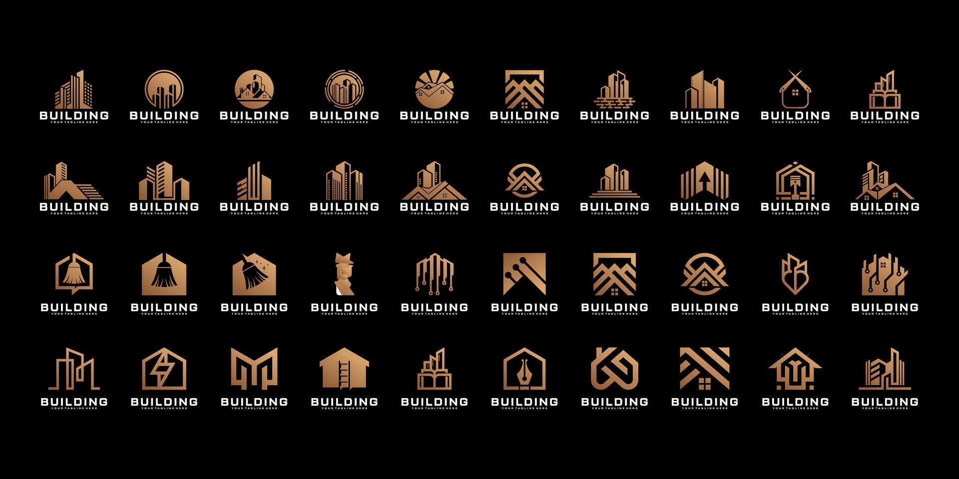 collection of building logo designs, home architecture, offices, roofs, houses and real estate vector