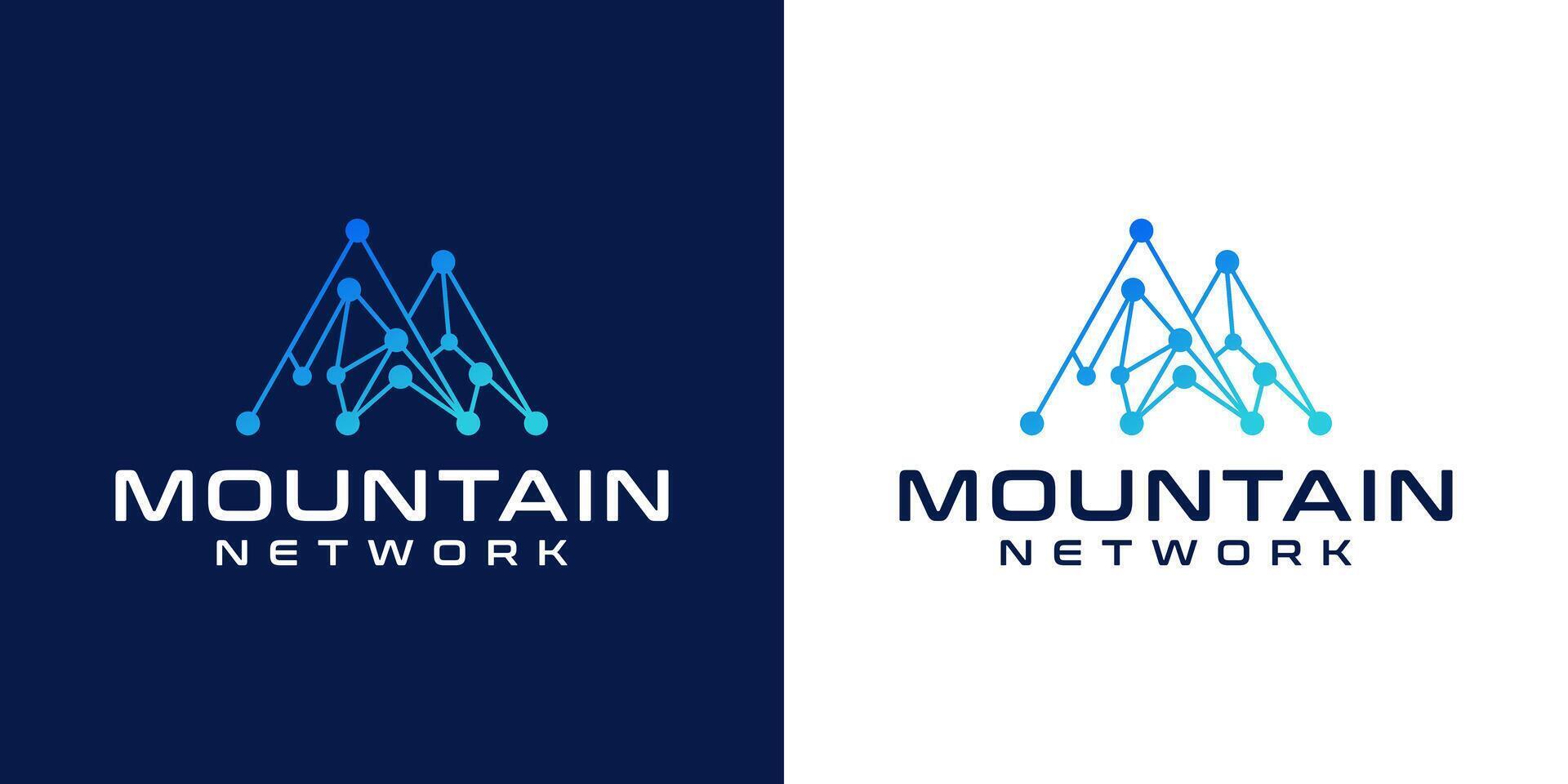 mountain network logo design for technology and computers vector