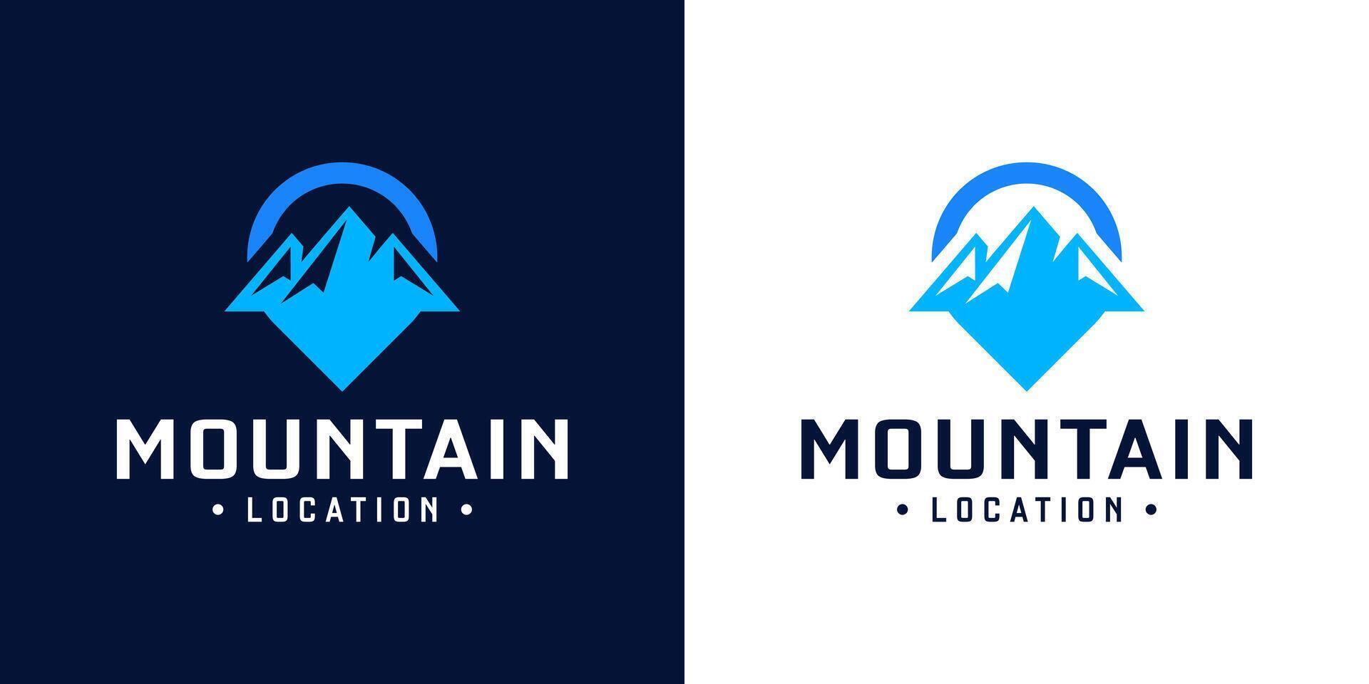 mountain view silhouette and location pin logo design vector