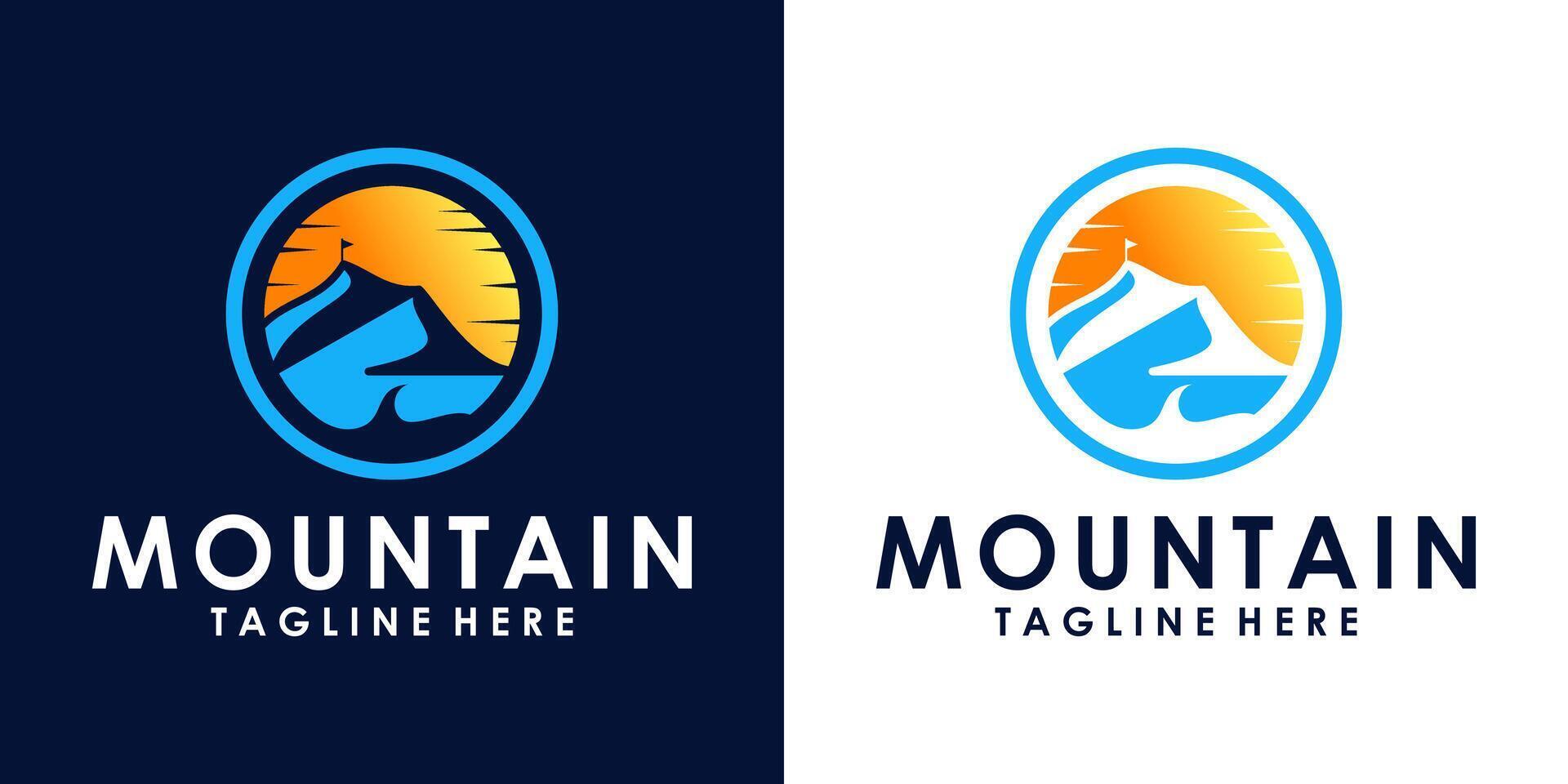 resumen logo diseño de montaña puntos de vista y amanecer vector