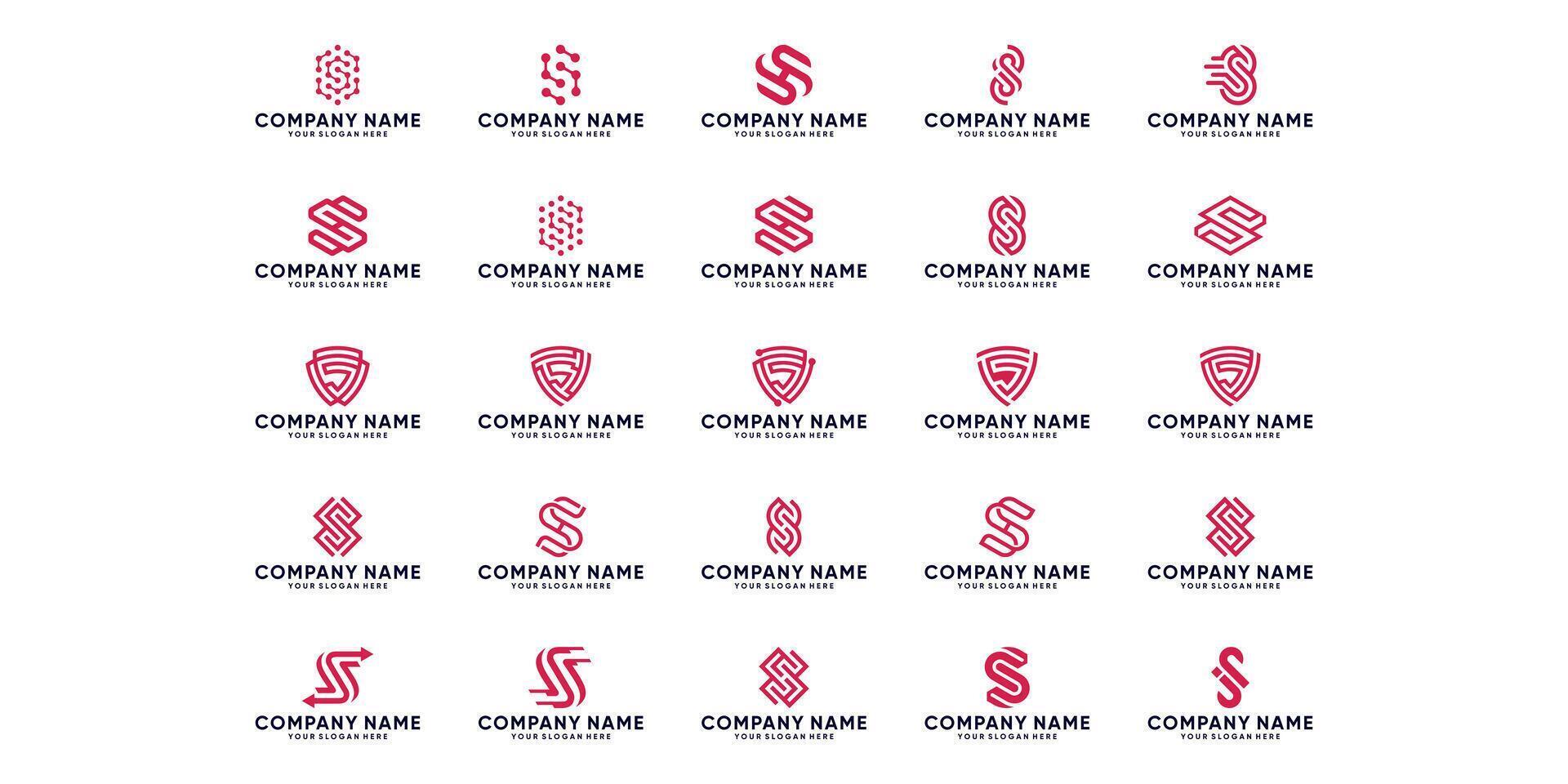 Collection of letter S logo designs with red color and white background. initial S for symbol technology, internet, system, Artificial Intelligence vector