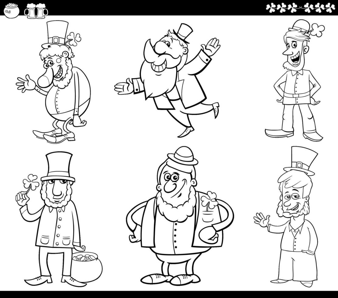 cartoon Leprechaun characters on Saint Patrick day coloring book vector