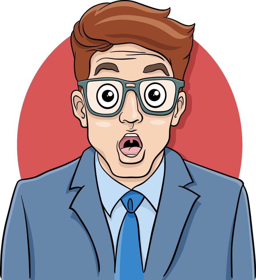 cartoon surprised young businessman in suit and glasses vector