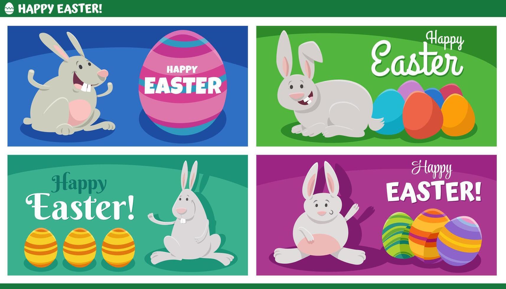 cartoon Easter bunny with painted eggs greeting card vector