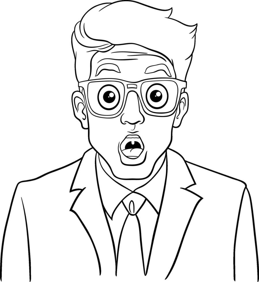 cartoon surprised businessman in suit and glasses coloring page vector