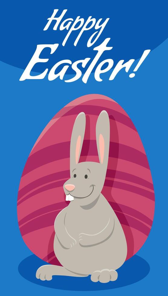 cartoon Easter bunny with painted egg greeting card vector