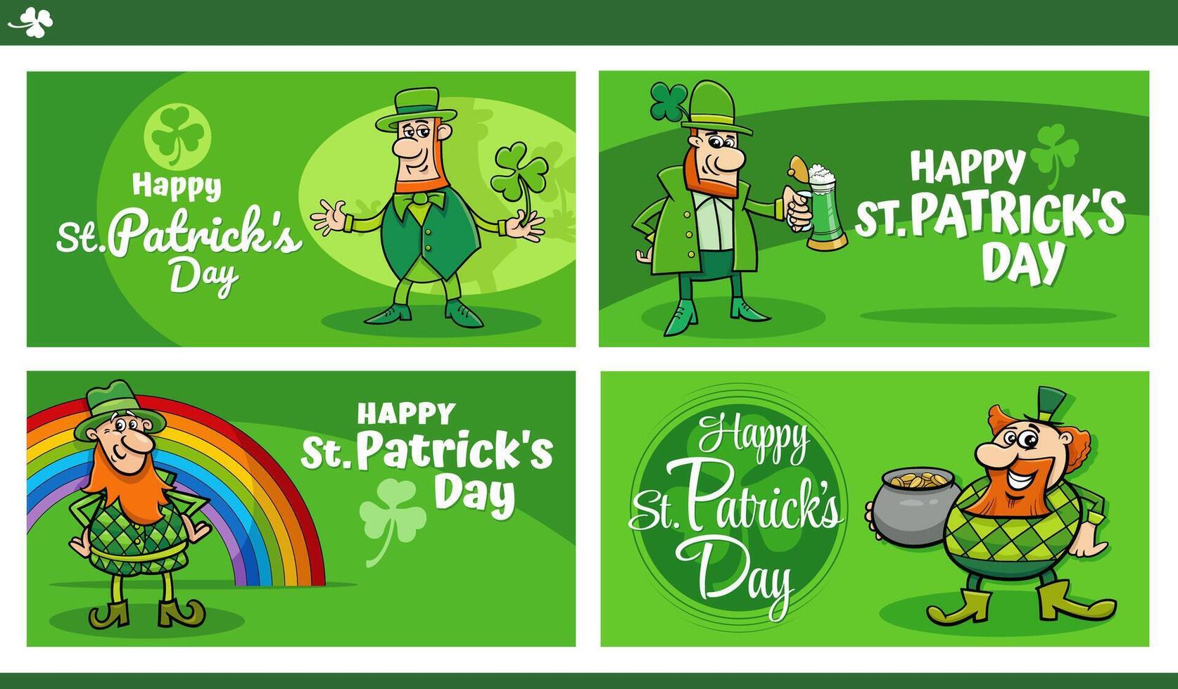 Saint Patrick Day designs set with cartoon Leprechaun character vector