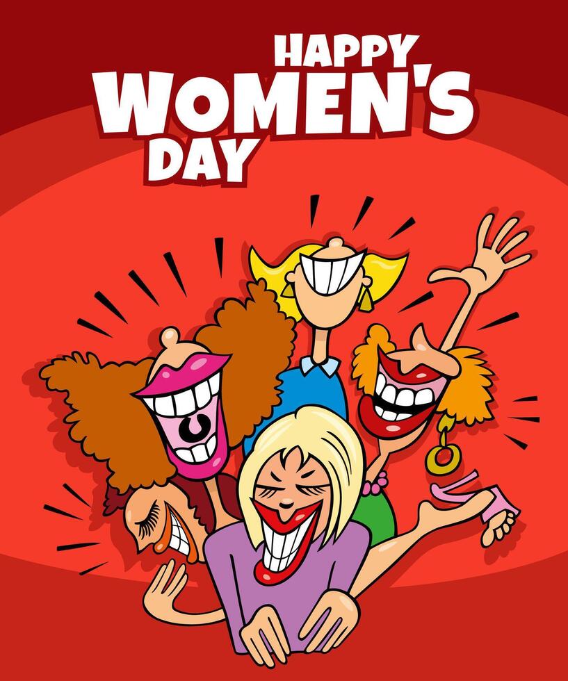 Women's Day design with funny cartoon women at party vector