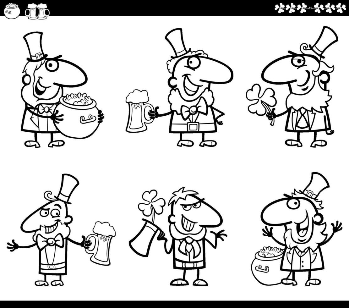 cartoon Leprechauns on Saint Patrick day set coloring page vector