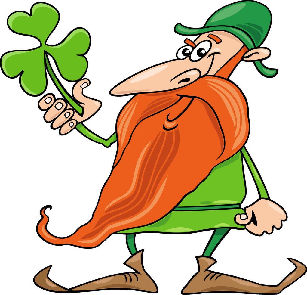 cartoon Leprechaun character with clover on Saint Patrick Day vector