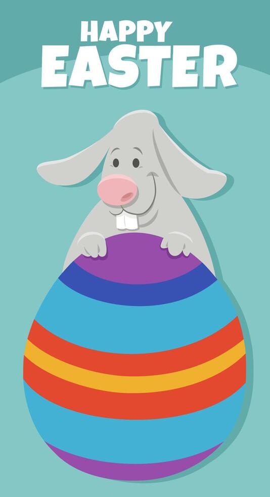 cartoon Easter bunny with painted egg greeting card vector