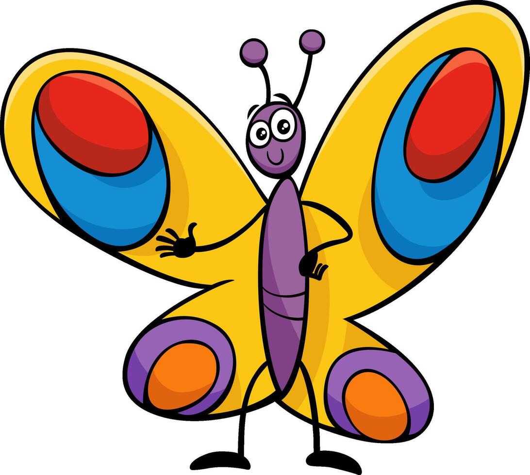 gracioso dibujos animados mariposa insecto animal personaje vector