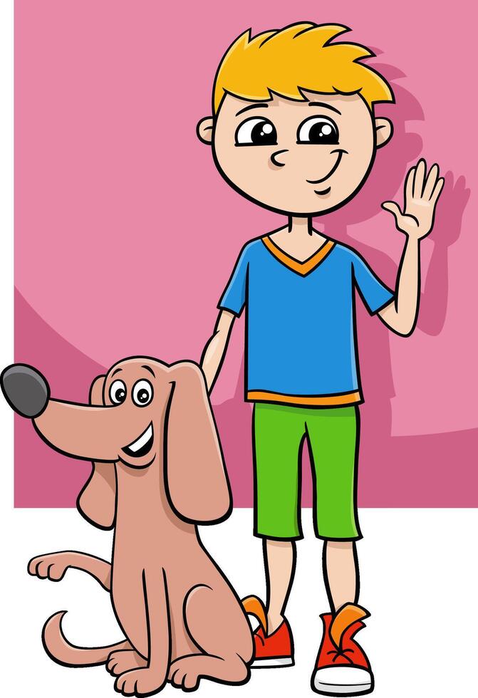 cartoon boy character with his pet dog vector