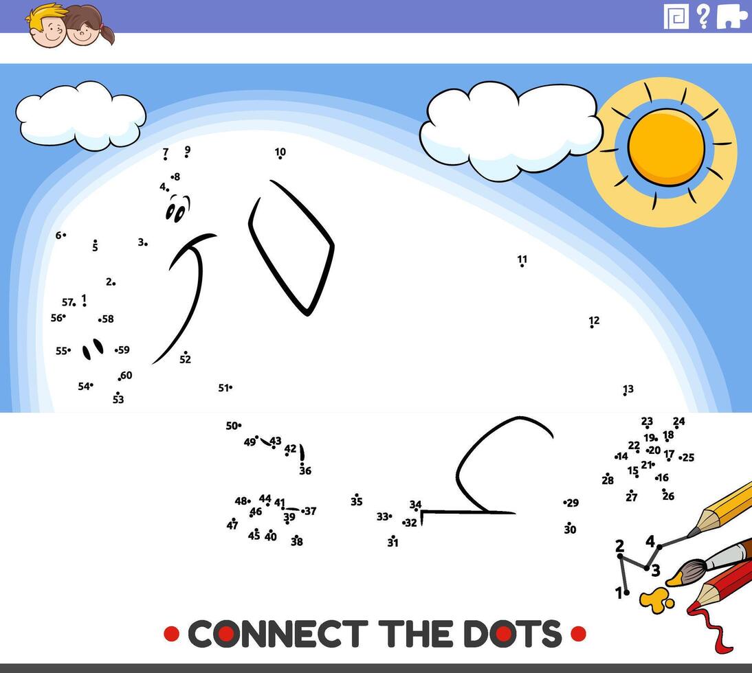 connect the dots activity with cartoon pig farm animal character vector