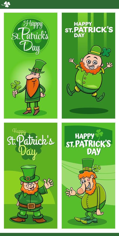 Saint Patrick Day designs set with cartoon Leprechauns vector