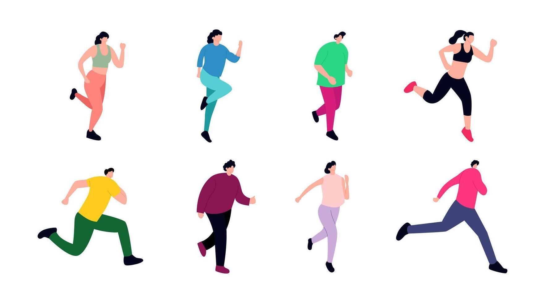 collection of vector illustrations of people running