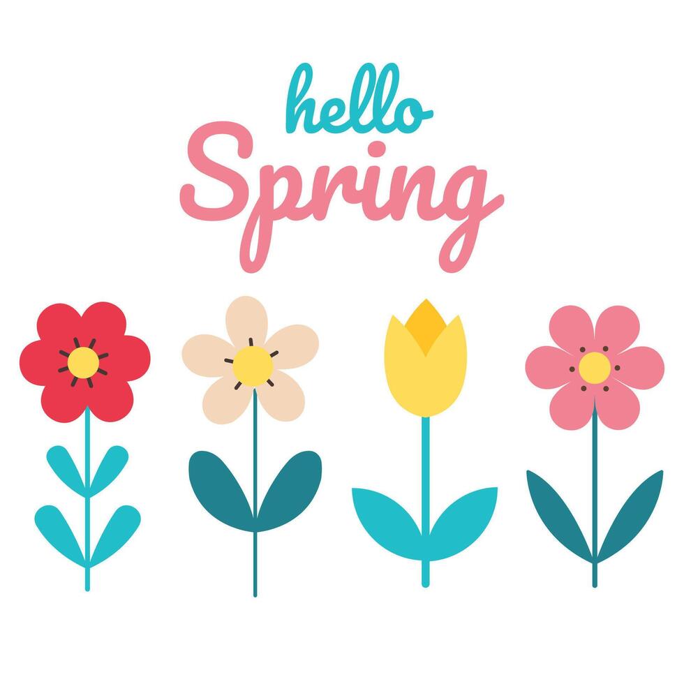 Spring and summer colorful flowers. The inscription hello spring. Vector illustration in flat style