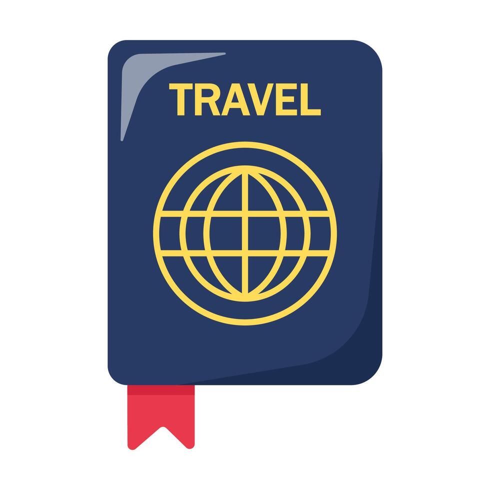 Cartoon blue passport. Traveler's document. ID confirmation. Flat vector illustration. Isolated image on a white background.
