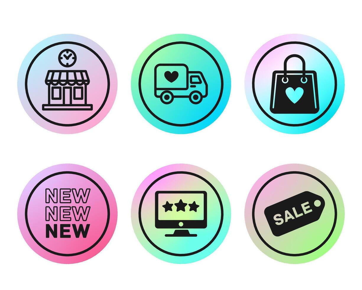 Store icons. Gradient background. Social media story icons. Vector illustration.