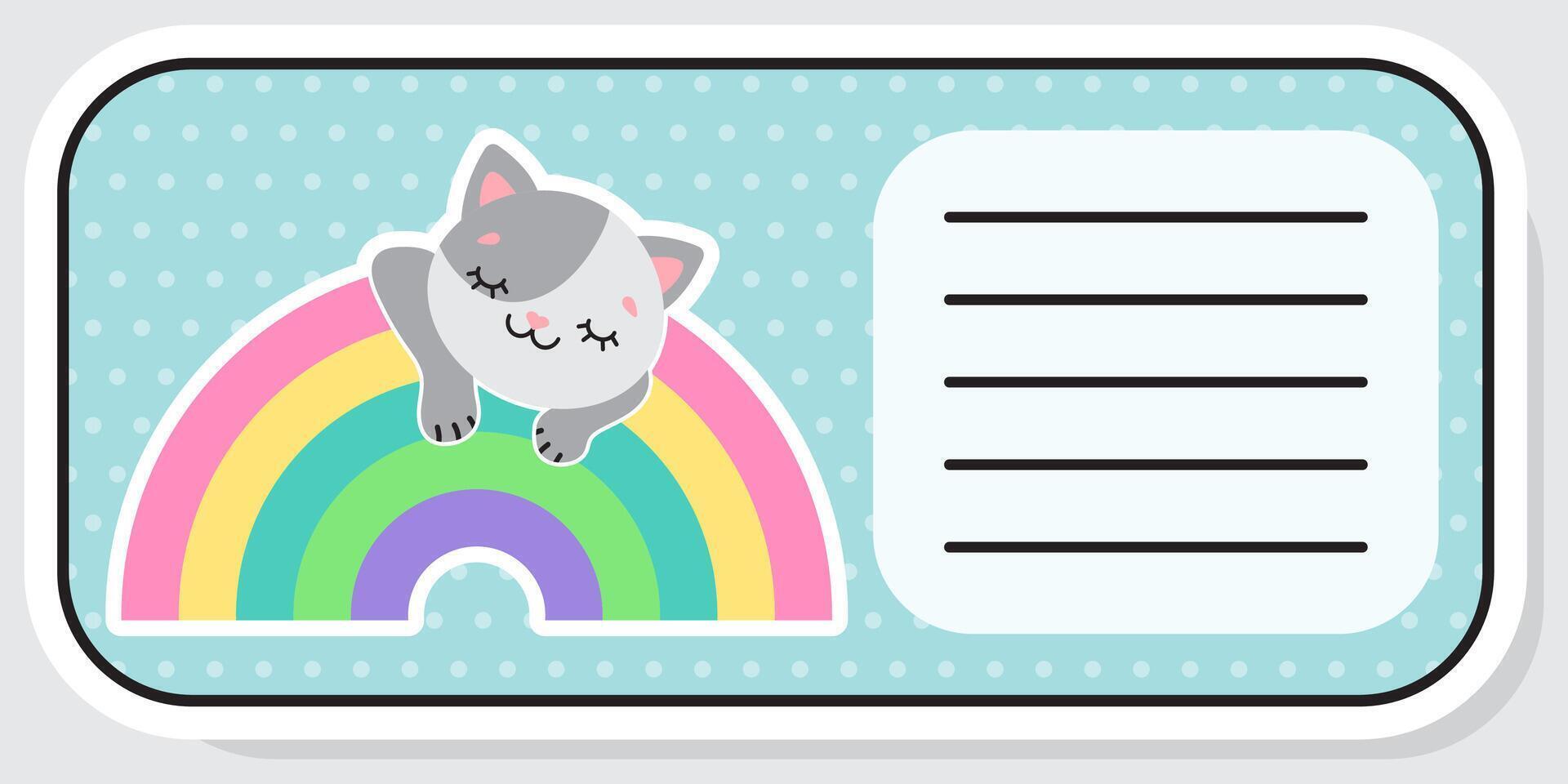 Notebook label. Rainbow and clouds. Baby stickers. Vector illustration.