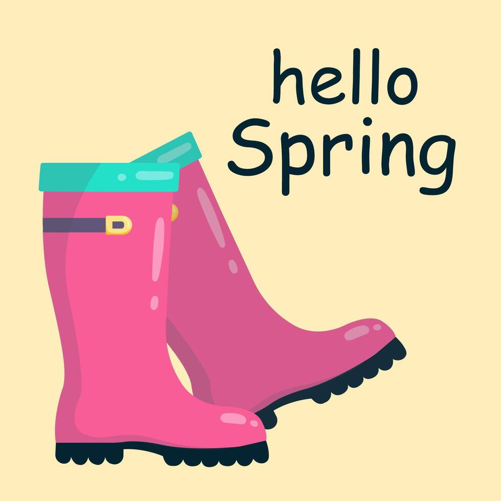 A pair of pink rubber boots. Vector illustration in flat style