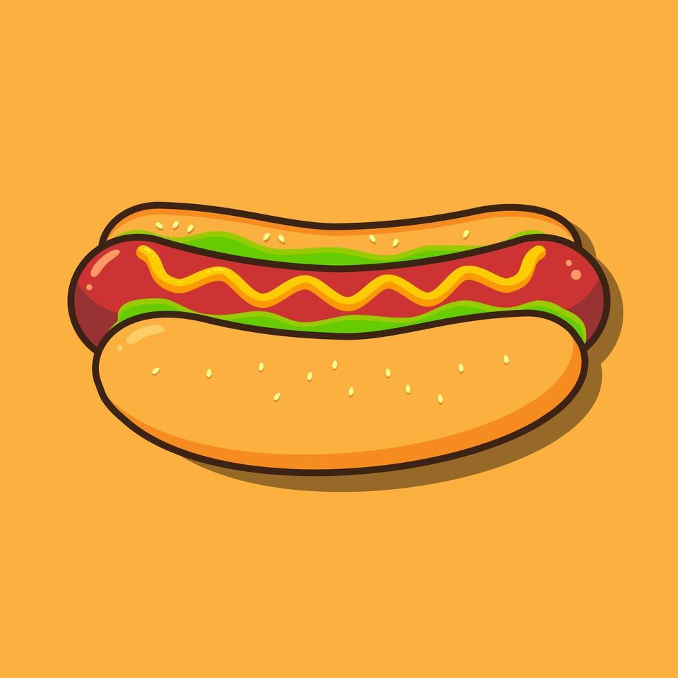 Cartoon image of a hot dog on a dark background. Vector illustration.