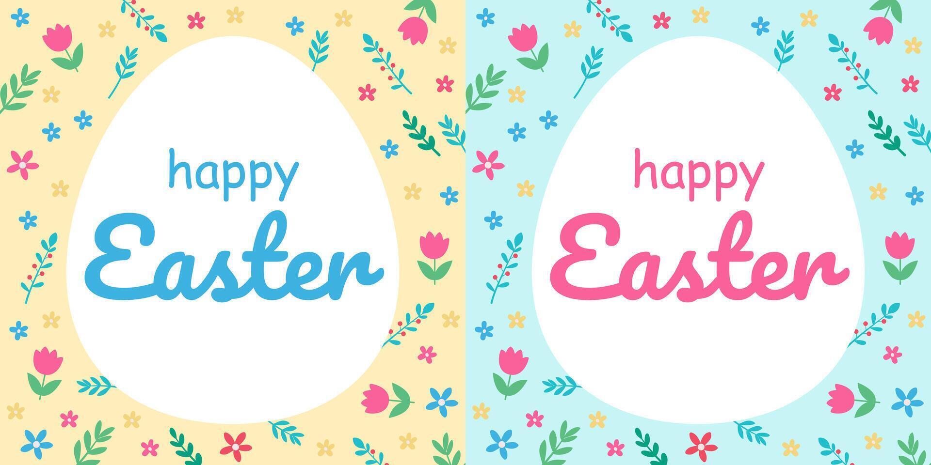 Egg silhouette and floral pattern. Happy Easter card. Vector illustration in flat style