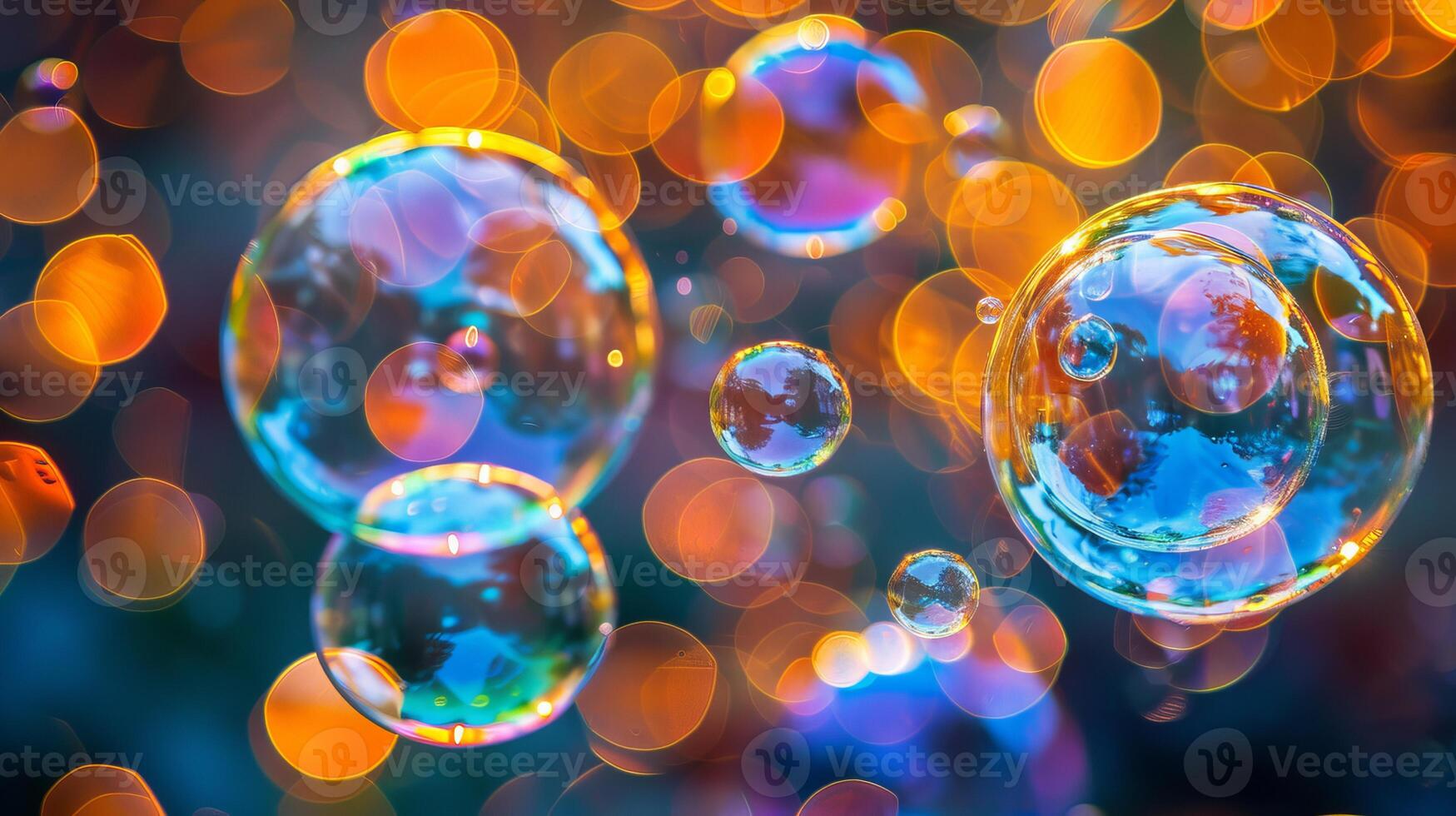 AI generated Vivid rainbow reflection in soap bubble background creating captivating and colorful visuals photo