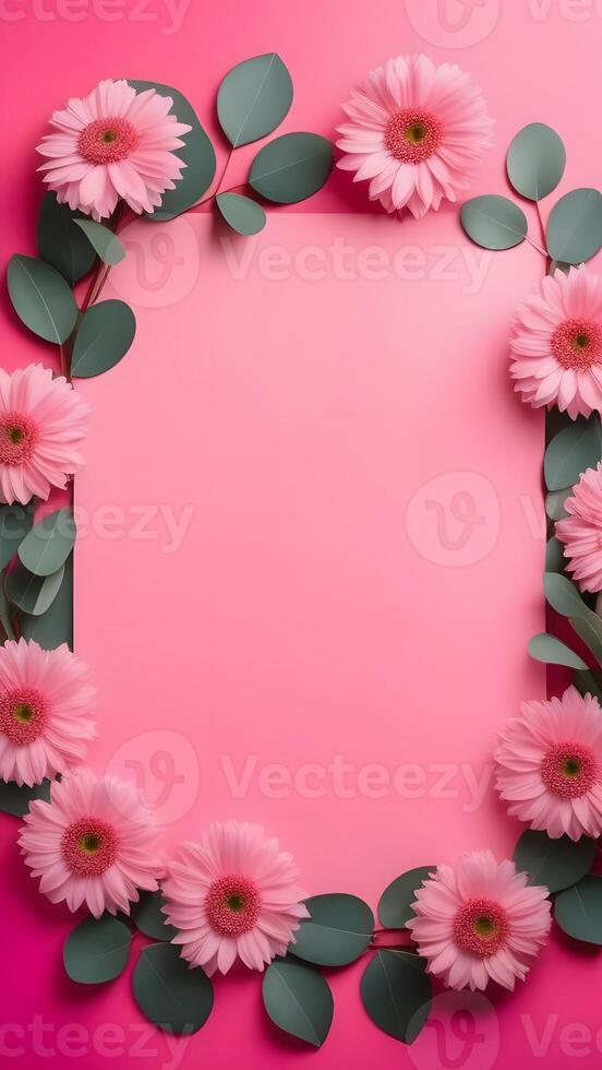 AI Generated floral background, place for text, minimalism, pink background, march 8 photo