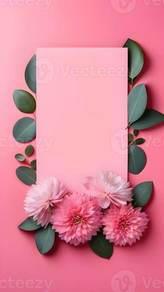 AI Generated sheet of paper, frame, around flowers, minimalism, instagram photo
