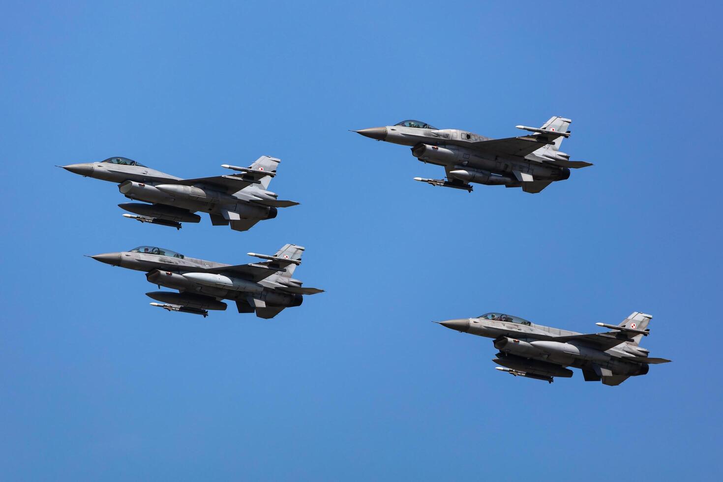 Radom, Poland, 2023 - Polish Air Force Lockheed F-16 Fighting Falcon fighter jet plane flying. Aviation and military aircraft. photo