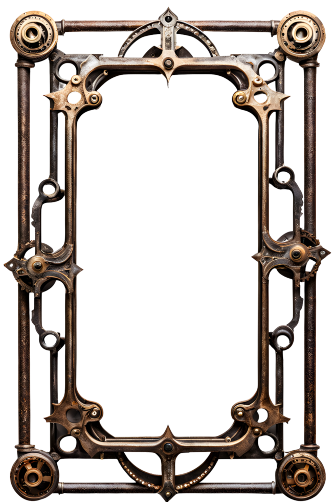 AI generated Old Iron Frame, Steampunk Border Png Transparent Background