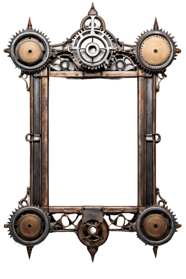 AI generated Old Iron Frame, Steampunk Border Png Transparent Background