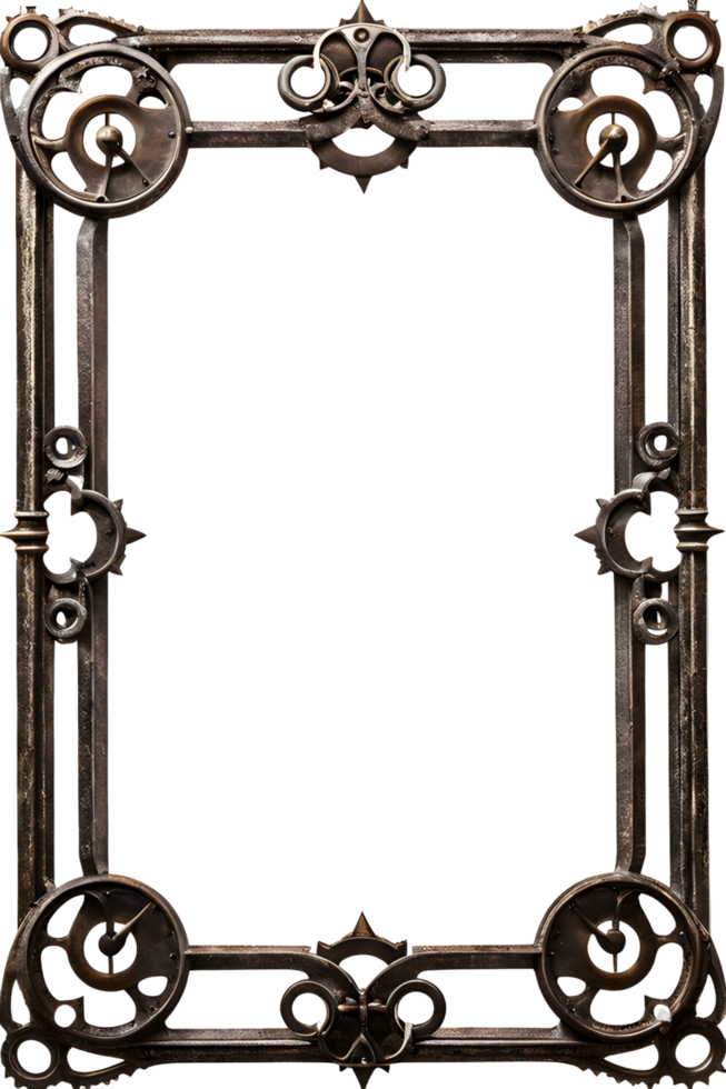 AI generated Old Iron Frame, Steampunk Border Png Transparent Background