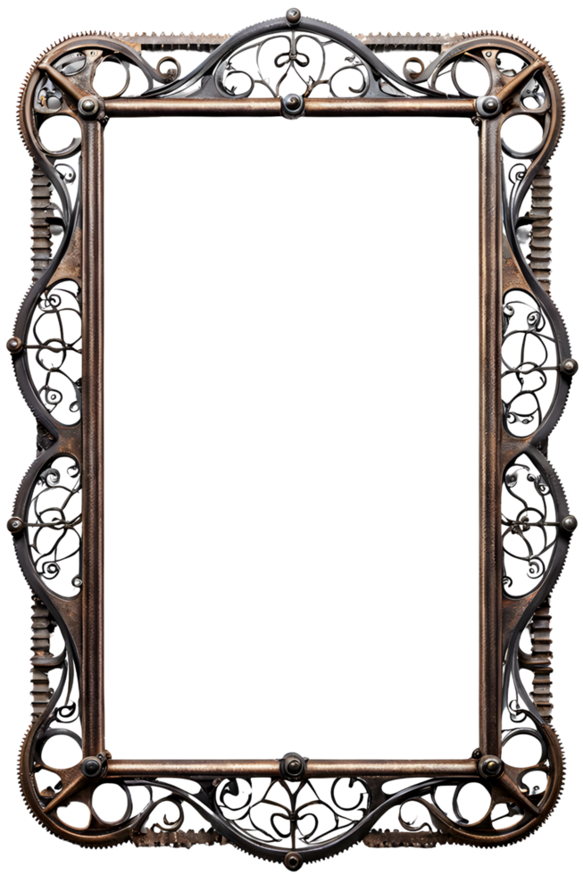 AI generated Old Iron Frame, Steampunk Border Png Transparent Background