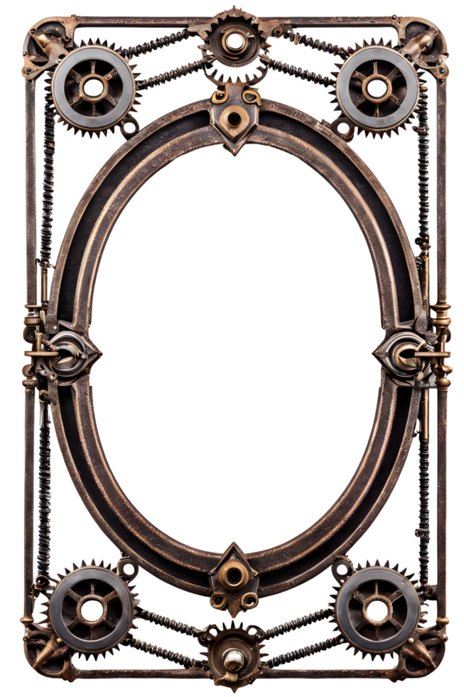 AI generated Old Iron Frame, Steampunk Border Png Transparent Background