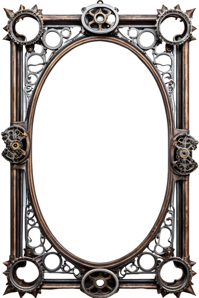 AI generated Old Iron Frame, Steampunk Border Png Transparent Background