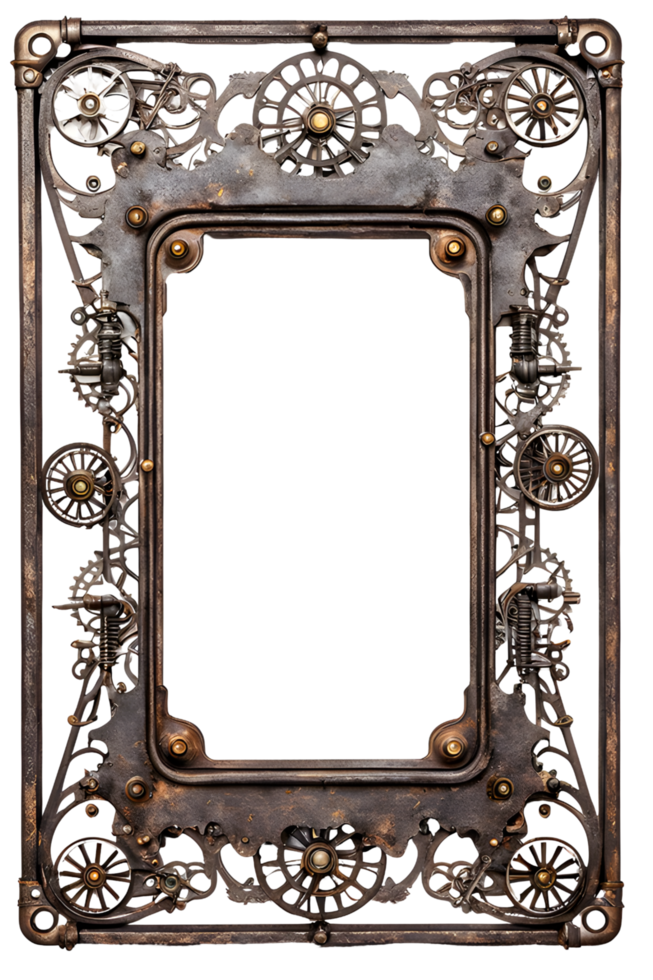 AI generated Old Iron Frame, Steampunk Border Png Transparent Background