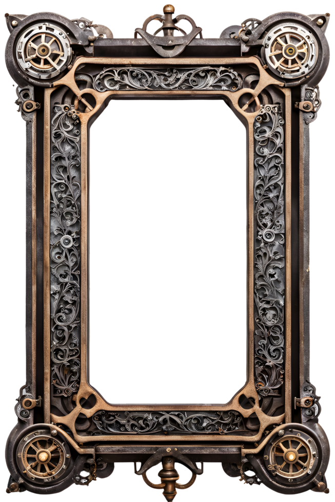 AI generated Old Iron Frame, Steampunk Border Png Transparent Background