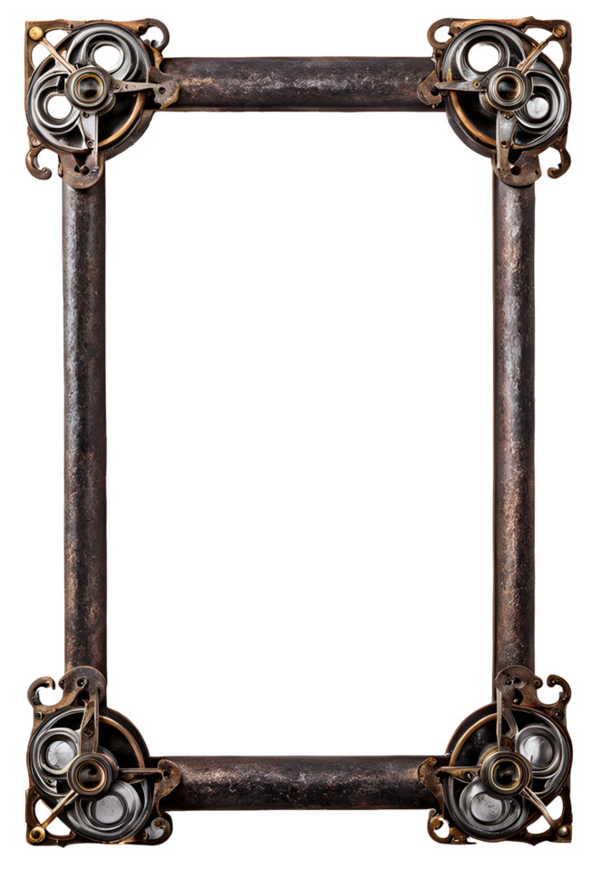AI generated Old Iron Frame, Steampunk Border Png Transparent Background