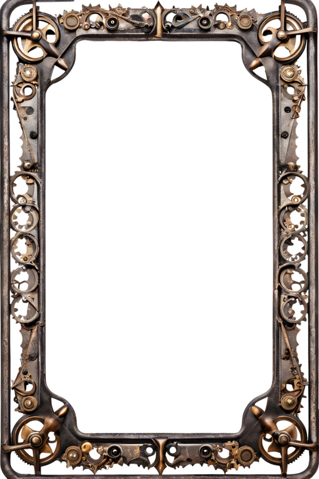 AI generated Old Iron Frame, Steampunk Border Png Transparent Background