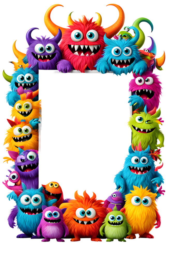 AI generated Monster border frame, cute monster border, copy space area png