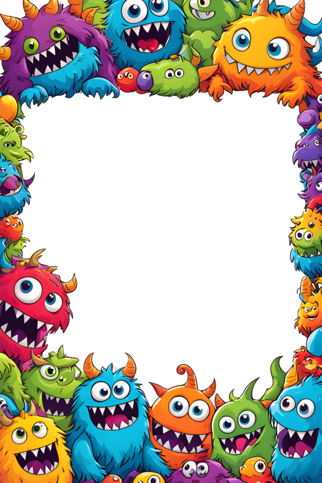 AI generated Monster border frame, cute monster border, copy space area png