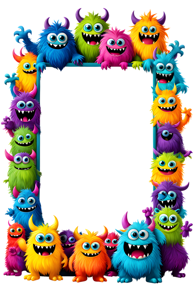 AI generated Monster border frame, cute monster border, copy space area png