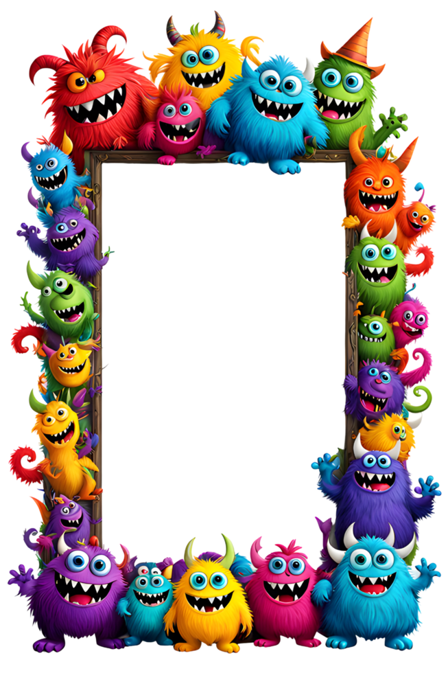 AI generated Monster border frame, cute monster border, copy space area png