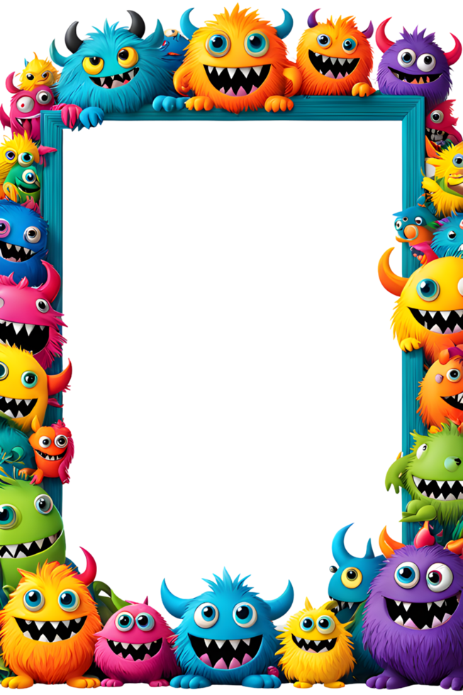 AI generated Monster border frame, cute monster border, copy space area png