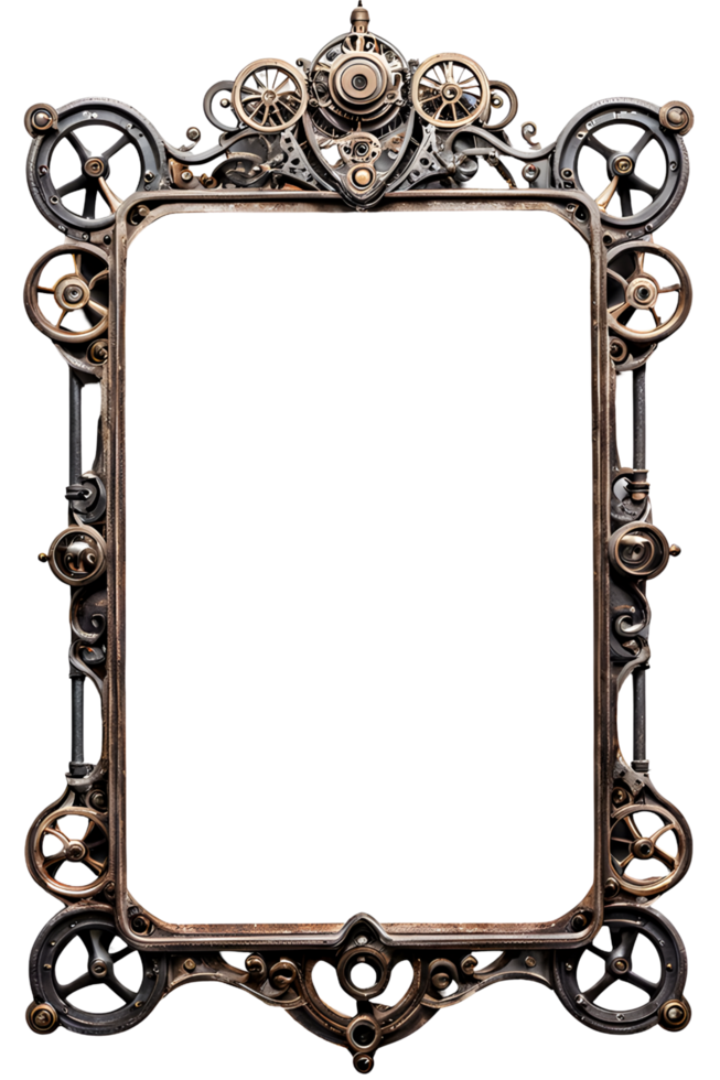 AI generated Old Iron Frame, Steampunk Border Png Transparent Background