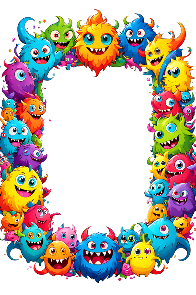 AI generated Monster border frame, cute monster border, copy space area png