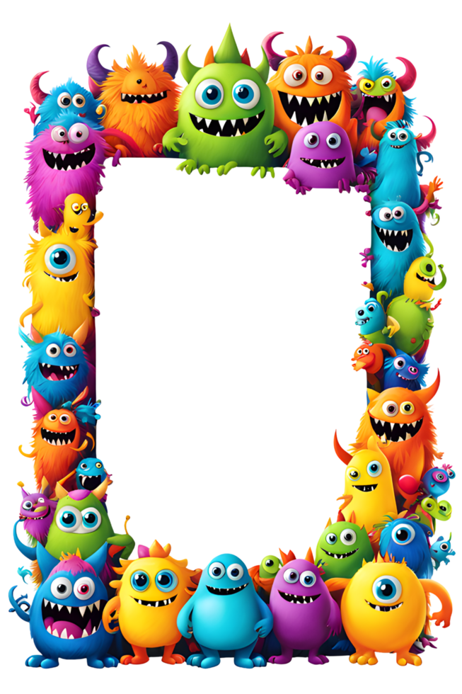 AI generated Monster border frame, cute monster border, copy space area png